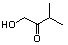 There is a four-membered carbon chain, with an OH group attached to the first (from left to right) carbon, a CH3 group attached to the third carbon, and an oxygen atom double-bonded to the second carbon.