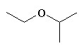 There is a five-membered chain with a CH3 group attached to the fourth (from left to right) atom. The third atom is oxygen, while the rest are carbons.