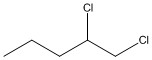 A five-carbon chain, with a Cl atom bonded to the first (from right to left) and the second carbon atoms.
