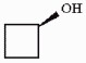 There is a four-carbon ring, with an OH group bonded to the first carbon with a wedge.