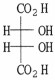 The figure shows a Fischer projection for a molecule. The carbon chain is depicted vertically, with a CO2H group at the top and at the bottom, while the two remaining carbon atoms are represented by the center of crossing lines. The molecule has all hydroxyls on the right and hydrogens opposite to them.