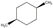 A six-carbon ring, with a CH3 group attached to the first and the fourth (clockwise) carbons with a wedge.