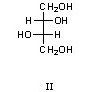 The figure shows the second structure. There is a Fischer projection for a molecule. The carbon chain is depicted vertically, with a CH2OH group at the top and at the bottom, while the two remaining carbon atoms are represented by the center of crossing lines. The presented molecule has one hydroxyl group attached to the first (from top to bottom) carbon on the right and the other hydroxyl group attached to the second carbon on the left and hydrogen atoms opposite to them.
