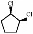 A five-carbon ring, with a Cl atom bonded to the first and the second (clockwise) carbons with a wedge.