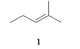 The first structure is a five-carbon chain, with a double bond between the third (from left to right) and the fourth carbon atoms and a CH3 group attached to the fourth carbon atom.