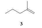 The third structure is a five-carbon chain, with a double bond between the fourth (from left to right) and the fifth carbon atoms and a CH3 group attached to the fourth carbon atom.