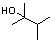 A four-carbon chain, with a CH3 group attached to the second (from left to right) and the third carbon atoms and an OH group attached to the second carbon atom.