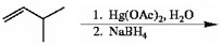 There is a scheme of a reaction, where a four-carbon chain, with a double bond between the first (from left to right) and the second carbons and a CH3 group attached to the third carbon, consequently reacts with Hg left parenthesis OAc right parenthesis 2 in H2O at the first step and with NaBH4 at the second step.