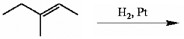 There is a scheme of a reaction. The reactant has the following structure: a five-carbon chain with a double bond between the third (from left to right) and the fourth carbons and a CH3 group attached to the third carbon. The second and the fifth carbons of the chain are on the opposite side of the plane of the double bond. The reactant is treated with H2 and Pt.
