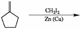 There is a scheme of a reaction, where a five-carbon ring, with a CH2 group double-bonded to the first carbon, reacts with CH2I2 in the presence of Zn left parenthesis Cu right parenthesis.