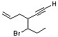 The figure shows a molecule with the following structure: a six-carbon chain, with a double bond between the first (from left to right) and the second carbons and a triple bond between the fifth and the sixth carbons. A three-carbon chain is attached to the fourth carbon of the chain by its first carbon. A Br atom is attached to the first carbon of the attached chain.
